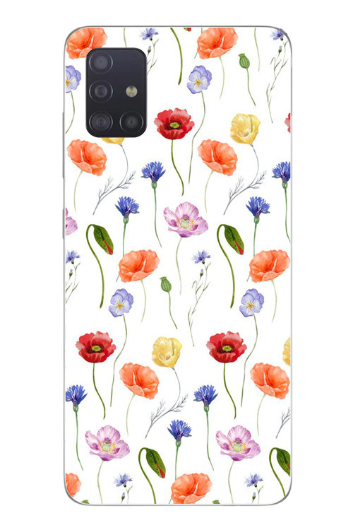 Samsung Galaxy A51 Uyumlu Sade Tek Çiçekler Baskılı Silikon Kılıf