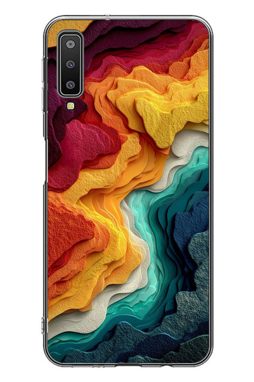 Samsung Galaxy A7 2018 Uyumlu Renk Dalgaları Baskılı Silikon Kılıf
