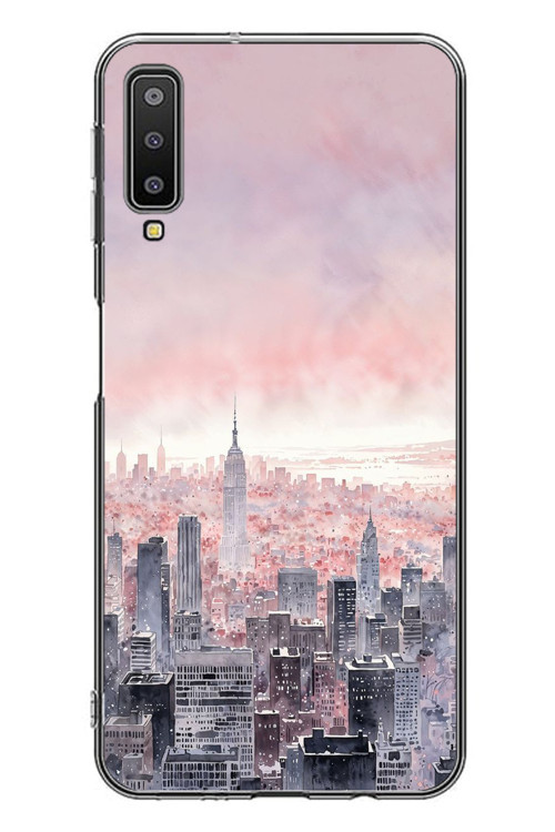 Samsung Galaxy A7 2018 Uyumlu Gökdelenler Baskılı Silikon Kılıf