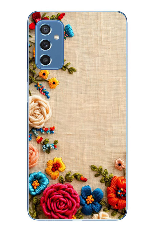Samsung Galaxy M52 Uyumlu İşlemeli İğne Oyası Baskılı Silikon Kılıf