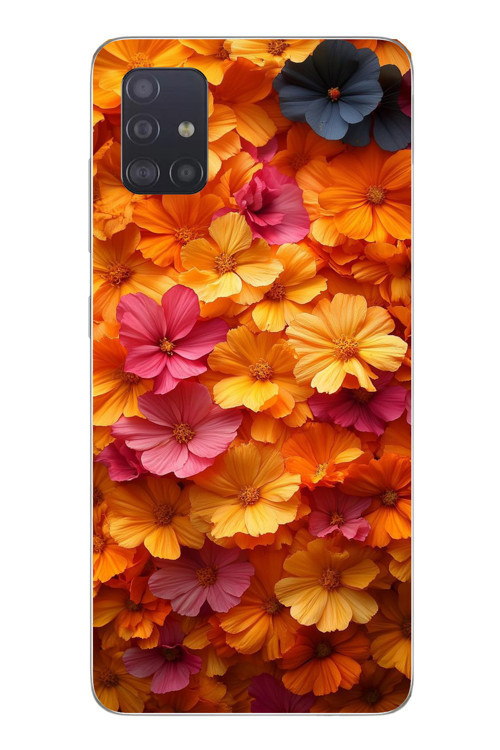 Samsung Galaxy A51 Uyumlu Sarı Pembe Çiçekler Baskılı Silikon Kılıf