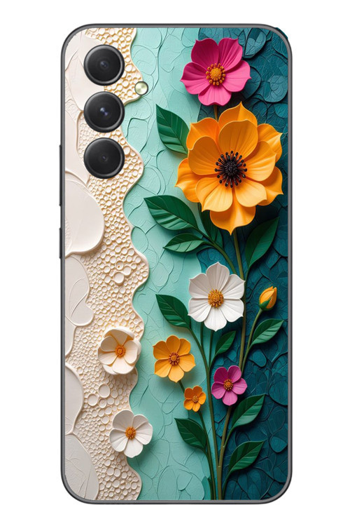 Samsung Galaxy A54 Uyumlu Güzel Modern Çiçekler Baskılı Silikon Kılıf