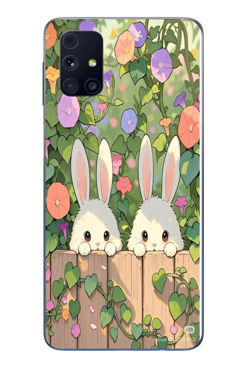Samsung Galaxy M31s Uyumlu Tavşan Kardeşler Baskılı Silikon Kılıf