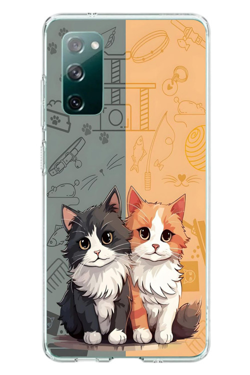 Samsung Galaxy S20 FE Uyumlu Sarı ve Siyah Kedi Baskılı Silikon Kılıf
