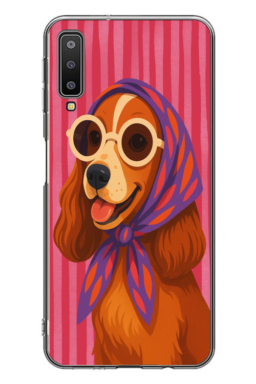 Samsung Galaxy A7 2018 Uyumlu Gözlüklü Köpek Baskılı Silikon Kılıf