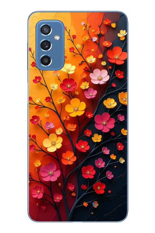 Samsung Galaxy M52 Uyumlu Sonbahar Çiçekleri Baskılı Silikon Kılıf