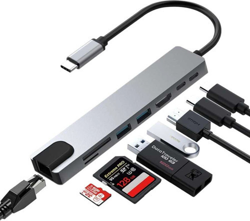 MacBook Pro Air Uyumlu Yüksek Hızlı 8 In 1 Hub (USB/HDMI/TF SD/SD/PD/ETHERNET) Dönüştürücü Çevirici