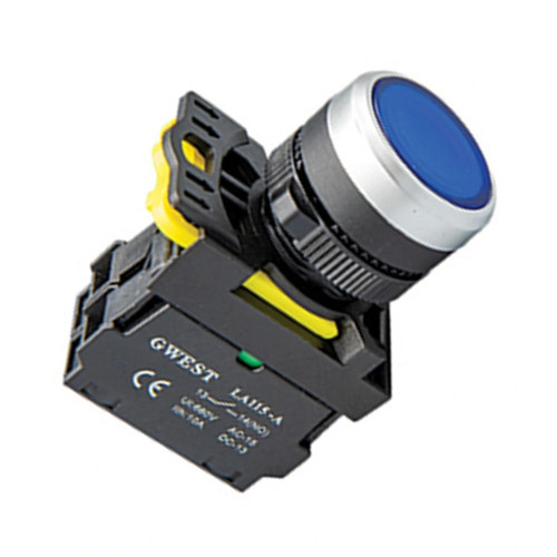 A5-21D 22mm Mavi Led Işıklı Yaylı Start Buton 220V 1NO