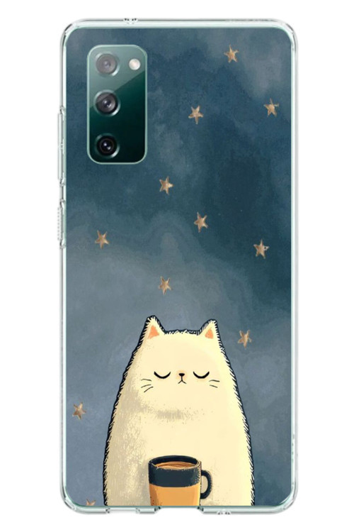 Samsung Galaxy S20 FE Uyumlu Kahveci Beyaz Kedir Baskılı Silikon Kılıf