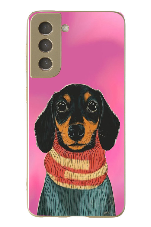 Samsung Galaxy S21 FE Uyumlu Sevimli Siyah Köpek Baskılı Silikon Kılıf