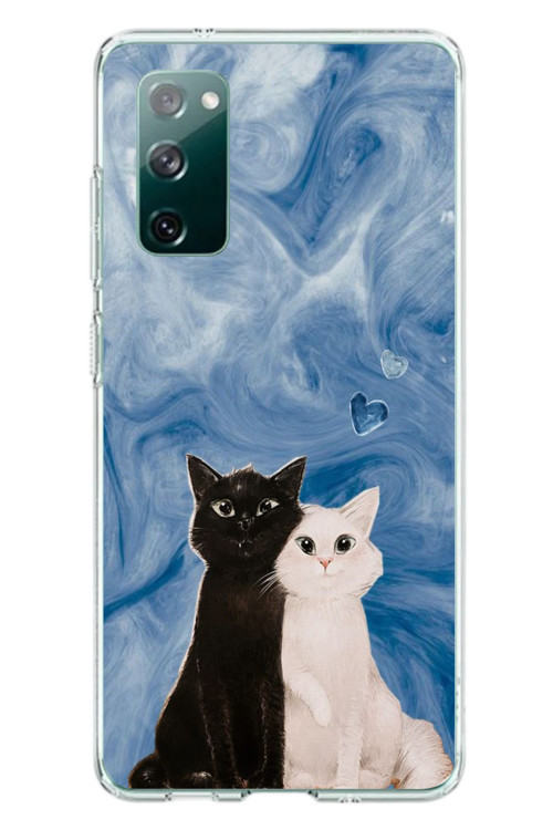Samsung Galaxy S20 FE Uyumlu Siyah ve Beyaz Kedi Baskılı Silikon Kılıf
