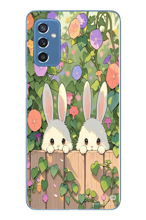 Samsung Galaxy M52 Uyumlu Tavşan Kardeşler Baskılı Silikon Kılıf