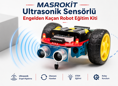 U2L-7718 Ultrasonik Sensörlü Engelden Kaçan Robot Eğitim Kiti (Metal Dişli Mavi Motorlu)