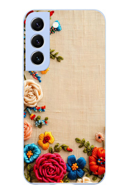 Samsung Galaxy S22 Uyumlu İşlemeli İğne Oyası Baskılı Silikon Kılıf