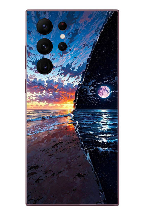 Samsung Galaxy S22 Ultra Uyumlu Deniz Günbatımı Baskılı Silikon Kılıf
