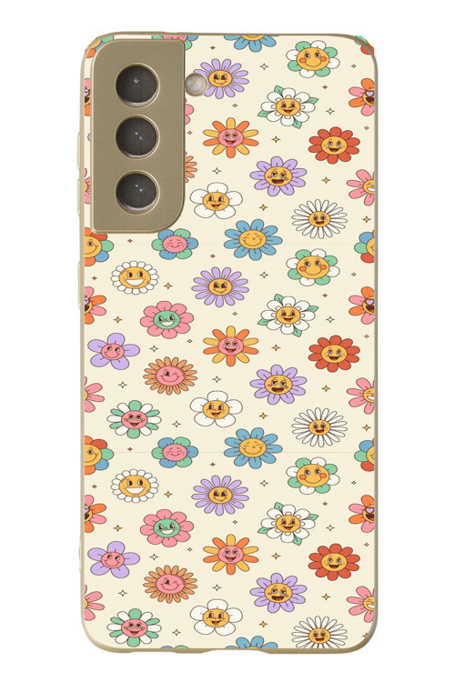Samsung Galaxy S21 FE Uyumlu Gülen Çiçekler Baskılı Silikon Kılıf