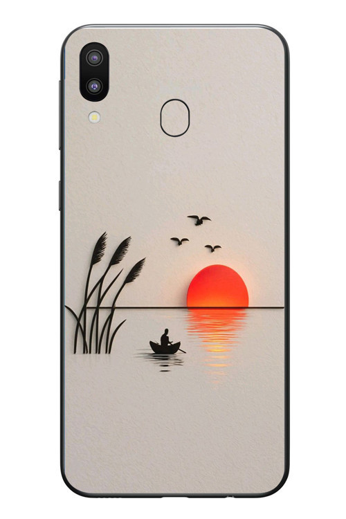 Samsung Galaxy M20 Uyumlu Gün Batımı Çizim Baskılı Silikon Kılıf