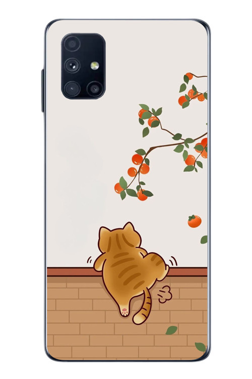Samsung Galaxy M51 Uyumlu Kedi Tırmanıyor Baskılı Silikon Kılıf