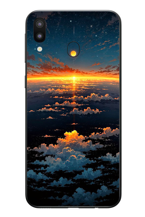 Samsung Galaxy M31 Uyumlu Gün Batımı ve Ay Baskılı Silikon Kılıf