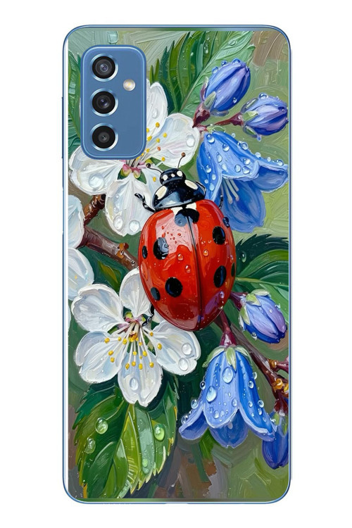 Samsung Galaxy M52 Uyumlu Uğur Böceği Yağlı Boya Baskılı Silikon Kılıf