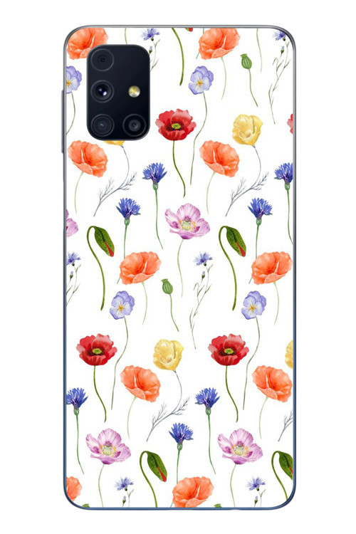 Samsung Galaxy M31s Uyumlu Sade Tek Çiçekler Baskılı Silikon Kılıf