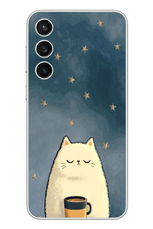 Samsung Galaxy S23 Fe Uyumlu Kahveci Beyaz Kedir Baskılı Silikon Kılıf