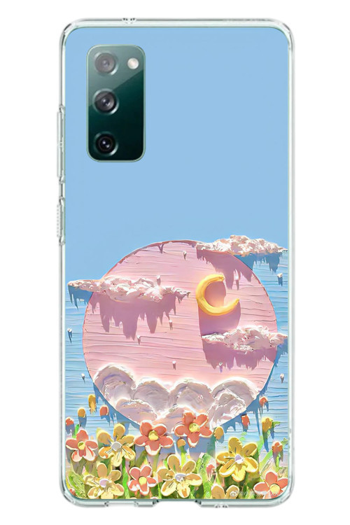 Samsung Galaxy S20 FE Uyumlu Çiçekli Ay Baskılı Silikon Kılıf