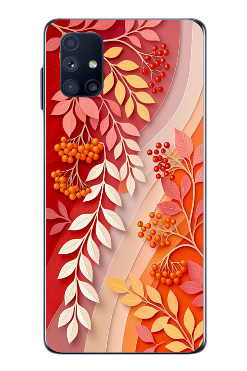 Samsung Galaxy M51 Uyumlu Kırmızı Beyaz İğdeler Baskılı Silikon Kılıf