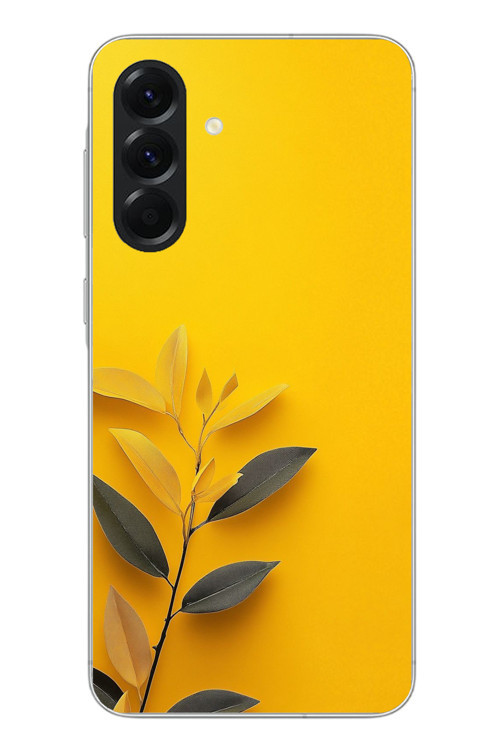 Samsung Galaxy A56 Uyumlu Sarı Siyah Çiçekler Baskılı Silikon Kılıf