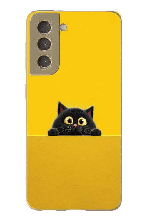 Samsung Galaxy S21 FE Uyumlu Sarı Gözlü Kedi Baskılı Silikon Kılıf