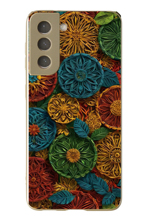 Samsung Galaxy S21 FE Uyumlu Hasır Örgü Çiçekler Baskılı Silikon Kılıf