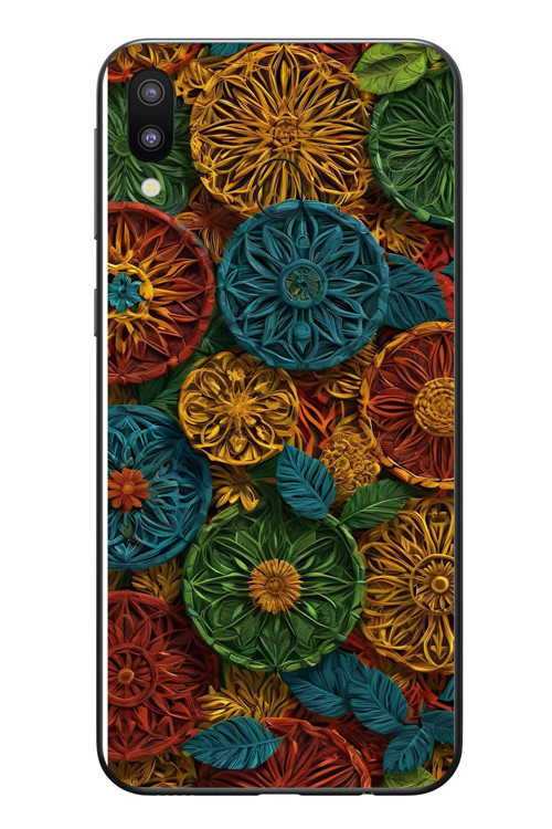 Samsung Galaxy M31 Uyumlu Hasır Örgü Çiçekler Baskılı Silikon Kılıf
