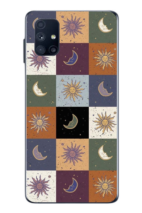 Samsung Galaxy M51 Uyumlu Ay Güneş Retro Baskılı Silikon Kılıf
