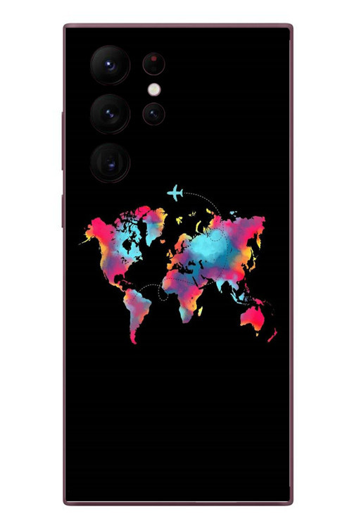 Samsung Galaxy S22 Ultra Uyumlu Dünya Renkli Haritası Baskılı Silikon Kılıf