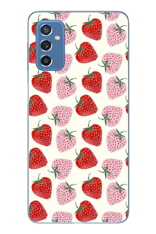 Samsung Galaxy M52 Uyumlu Kırmızı Pembe Çilekler Baskılı Silikon Kılıf