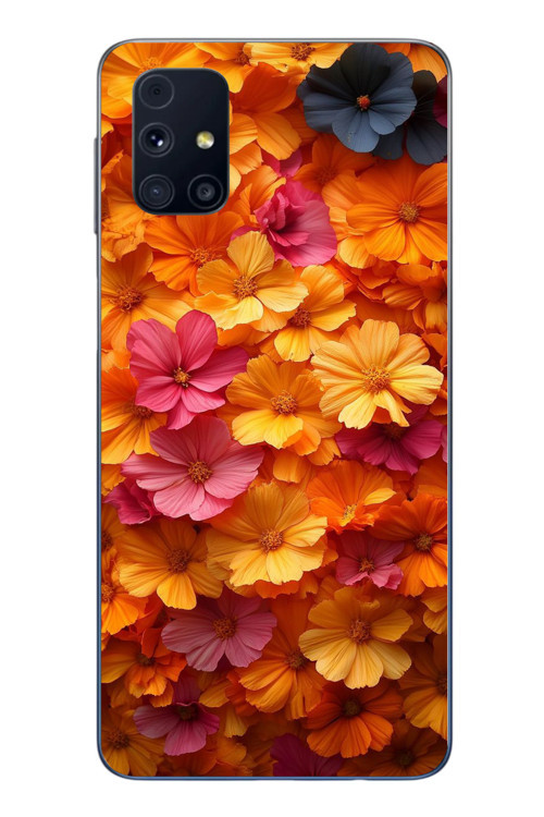 Samsung Galaxy M31s Uyumlu Sarı Pembe Çiçekler Baskılı Silikon Kılıf