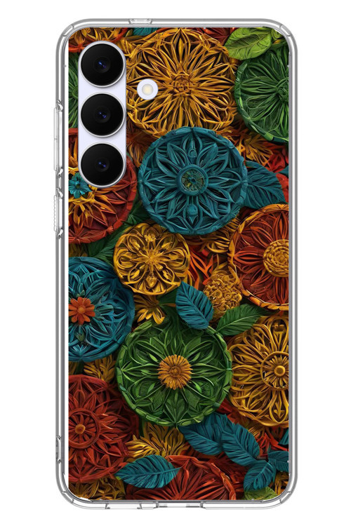 Samsung Galaxy S25 FE Uyumlu Hasır Örgü Çiçekler Baskılı Silikon Kılıf