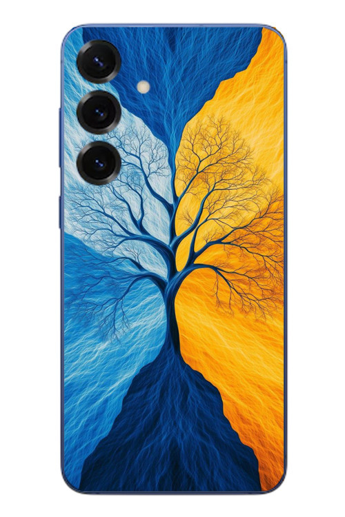 Samsung Galaxy S25 Plus Uyumlu Sarı Mavi Ağaç Baskılı Silikon Kılıf