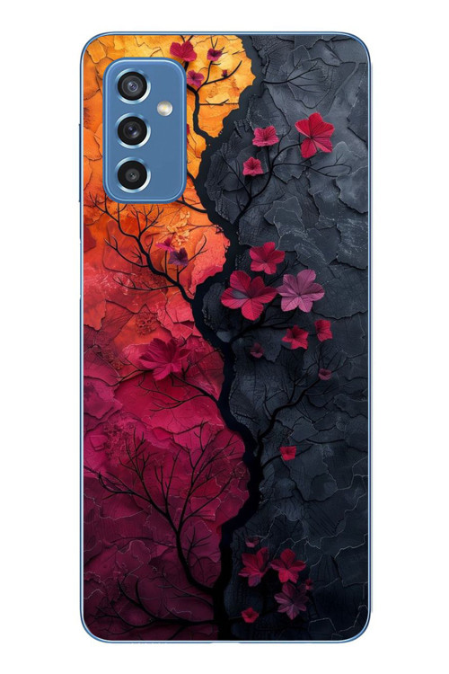 Samsung Galaxy M52 Uyumlu Yaprak Geçişkenliği Baskılı Silikon Kılıf