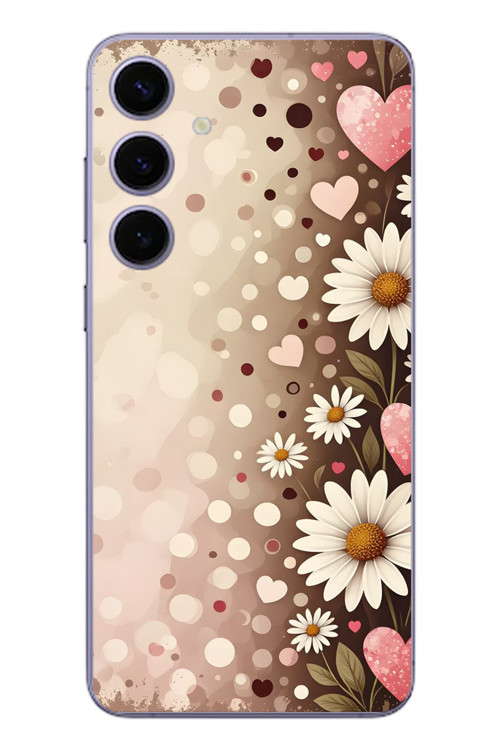 Samsung Galaxy S24 Plus Uyumlu Kalpli Papatya Damlaları Baskılı Silikon Kılıf