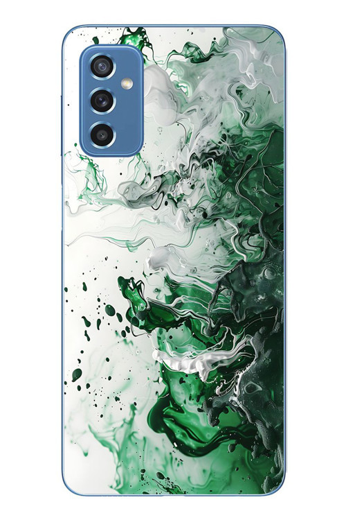 Samsung Galaxy M52 Uyumlu Yeşil Beyaz Dalgalar Baskılı Silikon Kılıf