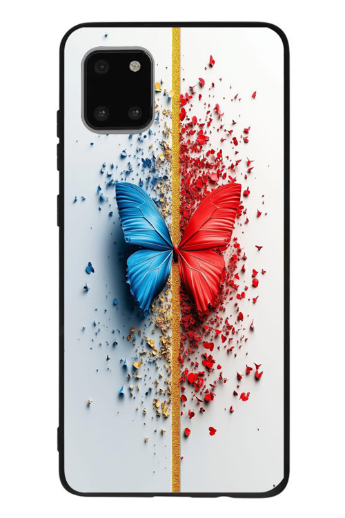 Samsung Galaxy Note 10 Lite Uyumlu Kırmızı Mavi Kelebek Baskılı Silikon Kılıf