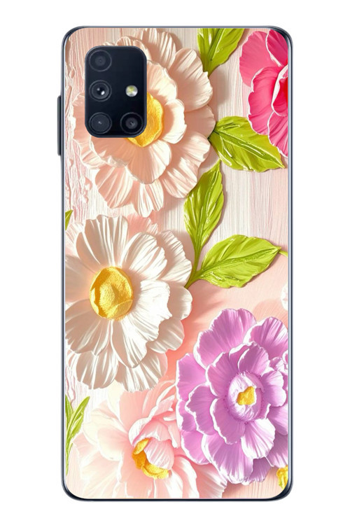 Samsung Galaxy M51 Uyumlu Beyaz Papatyalar Baskılı Silikon Kılıf