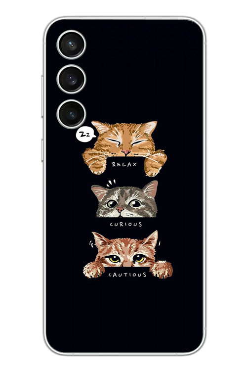 Samsung Galaxy S23 Fe Uyumlu Kedi Halleri Baskılı Silikon Kılıf