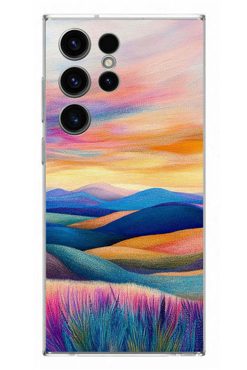Samsung Galaxy S23 Ultra Uyumlu Renkli Pastel Günbatımı Baskılı Silikon Kılıf