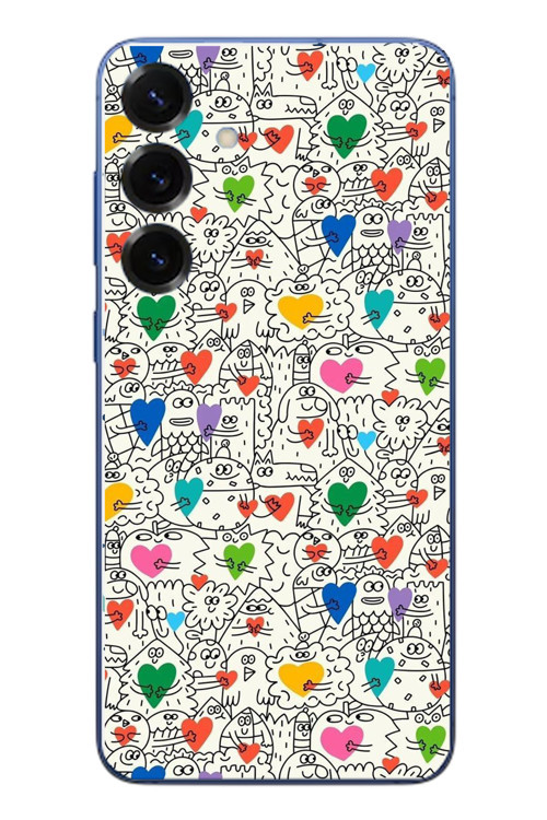 Samsung Galaxy S25 Plus Uyumlu Kalp Çizgileri Karışık Baskılı Silikon Kılıf