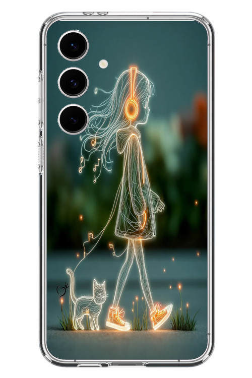 Samsung Galaxy S24 FE Uyumlu Kedili Neon Kız Baskılı Silikon Kılıf