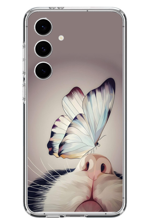 Samsung Galaxy S24 FE Uyumlu Kelebekli Kedi Baskılı Silikon Kılıf
