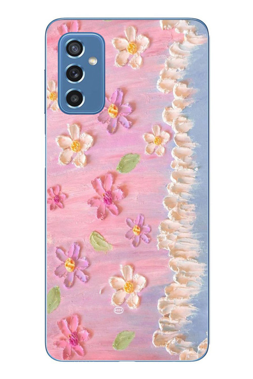 Samsung Galaxy M52 Uyumlu Çiçek Dalgaları Baskılı Silikon Kılıf
