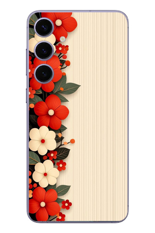 Samsung Galaxy S24 Plus Uyumlu Kırmızı Beyaz Çiçekler Baskılı Silikon Kılıf